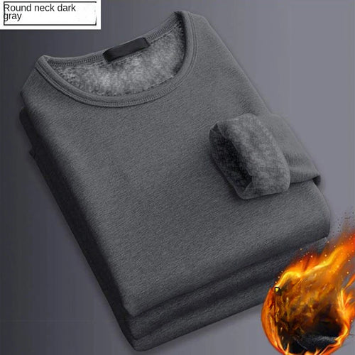 Winter  Men's Long-sleeved Thermal Underwer T-Shirt Fleece Bottoming