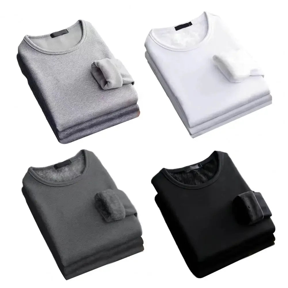 Winter  Men's Long-sleeved Thermal Underwer T-Shirt Fleece Bottoming