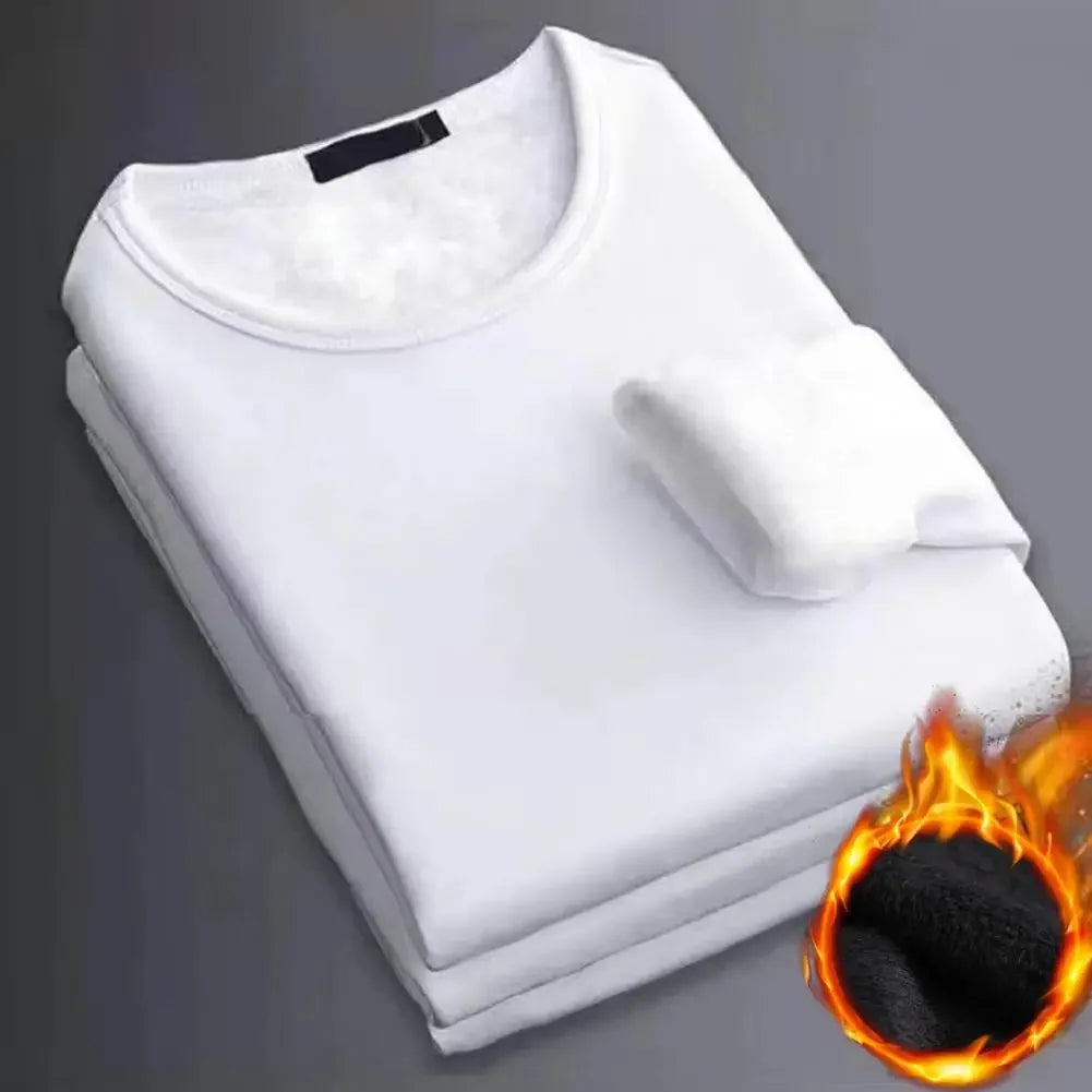 Winter  Men's Long-sleeved Thermal Underwer T-Shirt Fleece Bottoming