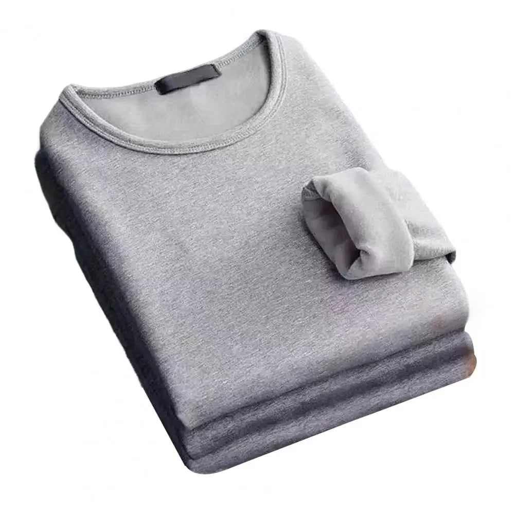 Winter  Men's Long-sleeved Thermal Underwer T-Shirt Fleece Bottoming