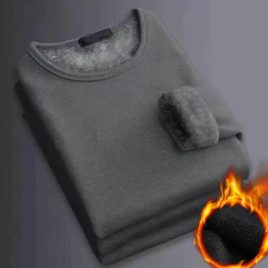 Winter  Men's Long-sleeved Thermal Underwer T-Shirt Fleece Bottoming